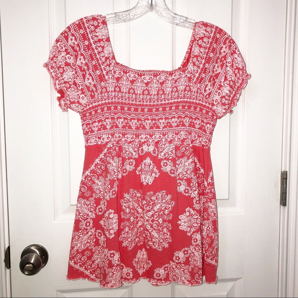 DRESSBARN/peach/white square neck top/ med A13